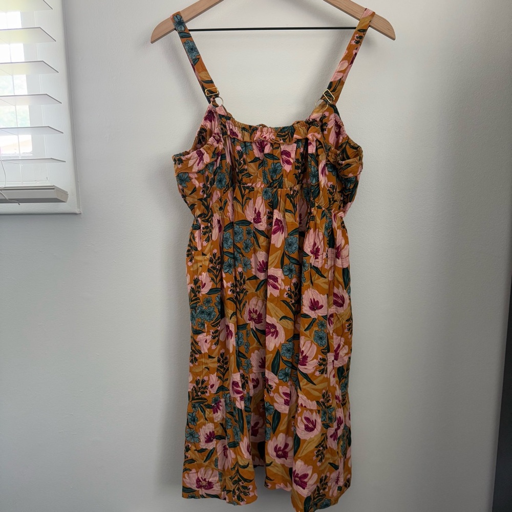 Natural Life XL NEW Floral Mini Dress Yellow Pink Boho Cottage Elastic Waist - Picture 3 of 10